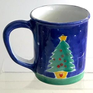 Large Hand Painted Christmas Tree Starry Night Coffee Mug - Made in Hungary -VTG